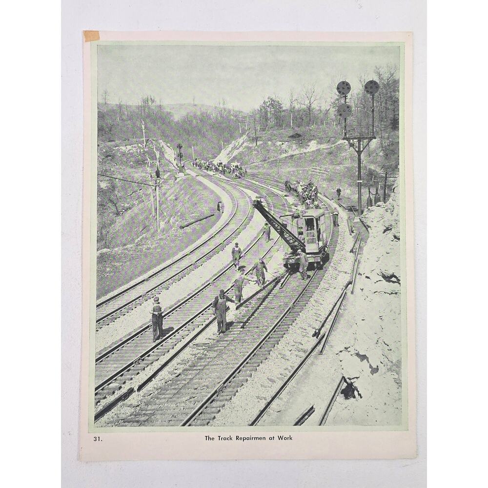 Vintage 1940s Railroad Track Repairmen Working 11x8.5 Photo Print #9